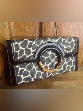 Banana Republic Giraffe Print Clutch with Bamboo Ring Accent